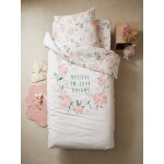 Parure housse de couette + taie d'oreiller enfant eau de rose cru / rose
