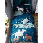 Parure housse de couette + taie d'oreiller enfant foret enchantee bleu