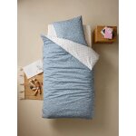 Parure housse de couette + taie d'oreiller enfant india blue, rversible avec coton recycl bleu imprim ...