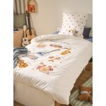 Parure housse de couette + taie d'oreiller enfant musique lexique avec coton recycl� blanc imprim�