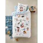 Parure housse de couette + taie d'oreiller enfant p comme pirate cru / bleu