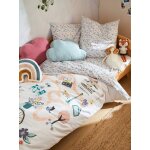 Parure housse de couette + taie d'oreiller enfant place du lilas cru / multicolore