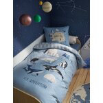 Parure housse de couette + taie d'oreiller enfant ple nord, avec coton recycl bleu ocan