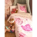Parure housse de couette + taie d'oreiller enfant r�versible birdy, avec coton recycl� rose poudr�