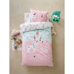 Parure housse de couette + taie d'oreiller fille licornes magiques bleu clair