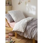 Parure housse de couette et taie d'oreiller en gaze de coton retro flowers, avec coton recycl� rose imprim� ...