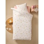 Parure housse de couette et taie d'oreiller hirondelles, avec coton recycl� blanc imprim�