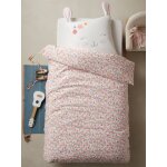 Parure housse de couette + taie d'oreiller lapin romantique ivoire / rose