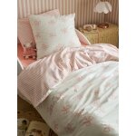 Parure housse de couette et taie d'oreiller noeuds avec coton recycl� rose imprim�