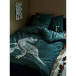 Parure housse de couette + taie d'oreiller avec d�tails phosphorescents graphic dino vert