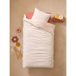 Parure housse de couette + taie d'oreiller rversible fleurs rayures, avec coton recycl rose imprim ...