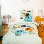 Parure de lit coton rversible vert d'eau