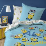 Parure de lit enfant 140x200, 100% coton, les minions bleu