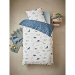 Parure de lit housse de couette + taie d'oreiller enfant hello dinos cru / vert