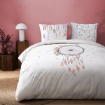 Parure de lit imprim�e 100% coton, attrape coeur blanc