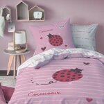 Parure de lit imprim�e 100% coton, cocci coeur rose