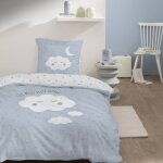 Parure de lit imprim�e 100% coton, cumulus bleu, blanc
