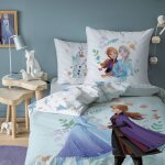 Parure de lit imprime 100% coton, disney home frozen sisters bleu
