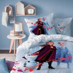 Parure de lit imprime 100% coton, disney home frozen trio bleu