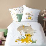 Parure de lit imprime 100% coton, disney home le roi lion brousse blanc
