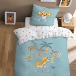 Parure de lit imprime 100% coton, disney home le roi lion savane vert