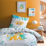 Parure de lit imprime 100% coton, disney home le roi lion simba blanc, jaune