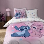Parure de lit imprim�e 100% coton, disney home stitch bisous rose