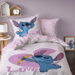Parure de lit imprim�e 100% coton, disney home stitch cupidon rose