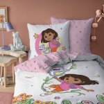 Parure de lit imprim�e 100% coton, dora explore blanc
