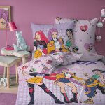 Parure de lit imprim�e 100% coton, kpop demon hunters heart rose