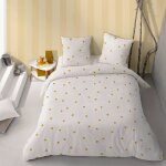 Parure de lit imprim�e 100% coton, nuit etoil�e blanc, cannelle