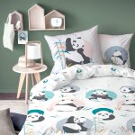 Parure de lit imprime 100% coton, panda blanc