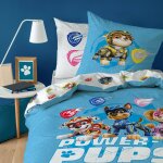 Parure de lit imprim�e 100% coton, pat patrouille power bleu