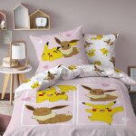 Parure de lit imprim�e 100% coton, pokemon evoli rose