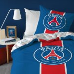 Parure de lit imprime 100% coton, psg classic bleu