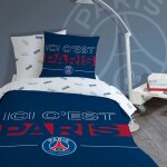 Parure de lit imprime 100% coton, psg devise bleu
