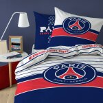 Parure de lit imprime 100% coton, psg logo bleu