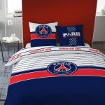 Parure de lit imprim�e 100% coton, psg logo bleu