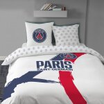 Parure de lit imprim�e 100% coton, psg tour blanc