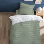 Parure de lit imprim�e 100% coton, stripes lichen