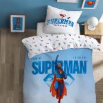 Parure de lit imprim�e 100% coton, superman bleu / rouge