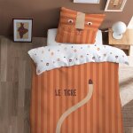 Parure de lit imprim�e 100% coton, tigri caramel