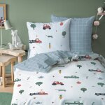 Parure de lit imprim�e 100% coton, tour � la ferme blanc