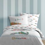 Parure de lit imprim�e 100% coton, vroum blanc