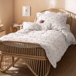 Parure de lit imprim�e en gaze de coton, coeur blanc