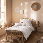 Parure de lit imprim�e en gaze de coton, coeur blanc