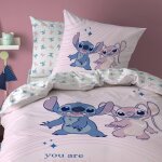 Parure de lit imprim�e r�versible 100% coton, disney home stitch amour rose
