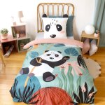 Parure de lit microfibre r�versible imprim� panda 1 place 140x200cm - raphael imprim� panda