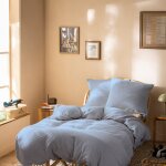 Parure de lit unie en coton, gaze de coton bleu horizon