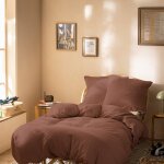 Parure de lit unie en coton, gaze de coton chocolat Parure de lit unie en coton, gaze de coton chocolat